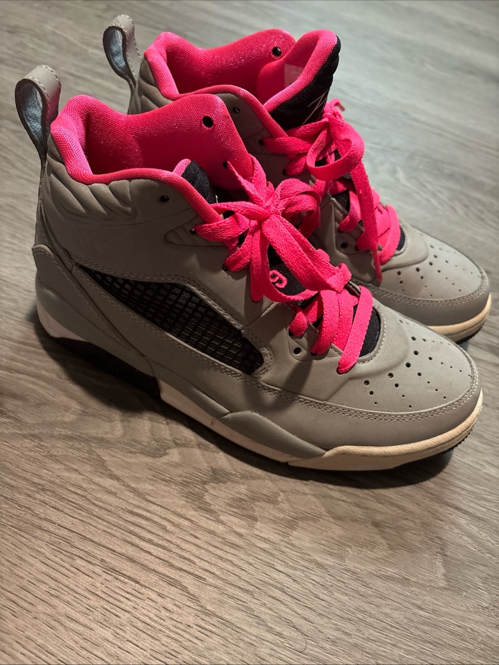 Kids Jordan Flight 9.5 GG Grey and Hot Pink High-Top Athletic Sneakers size 4.